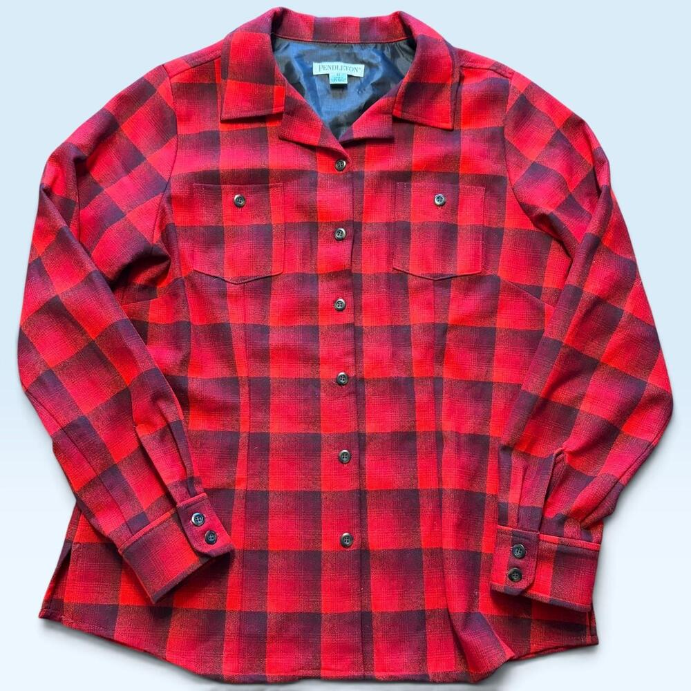 Pendleton Jacket Womens Medium Red Plaid Wool Flannel Button Front